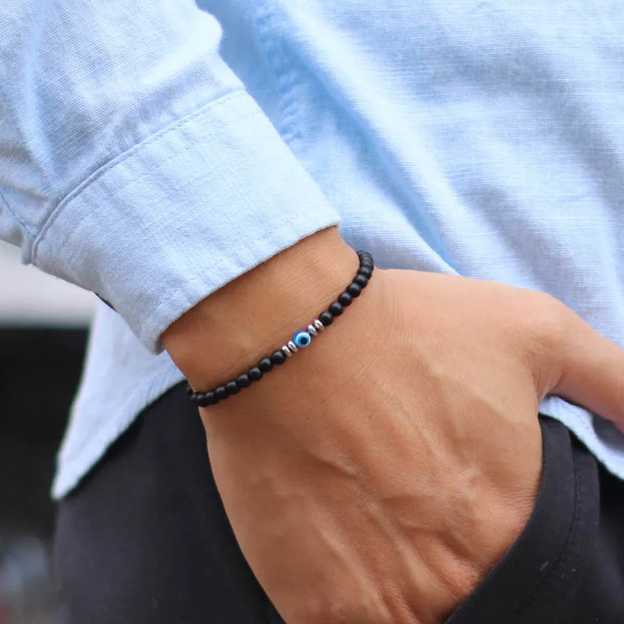 Simple Turkey D Bracelet Men Women 4mm Natural Turquoises Hematite Obsidian Stone Elastic Braclet Meditation Homme Joias 260924 - view 3