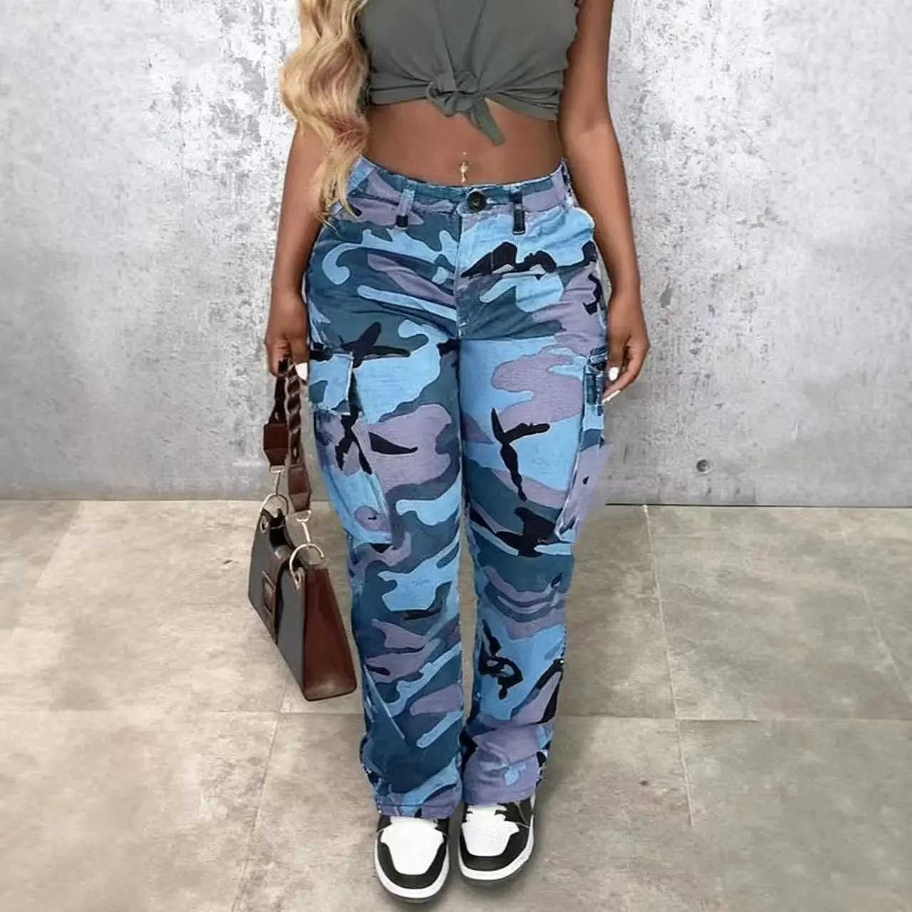 Womens Classic Multi Pocket Camouflage Straight Leg Pants Button Closed Y2K Pants Suitable for Daily Outdoor Wear in All Seas 260924 - view 6