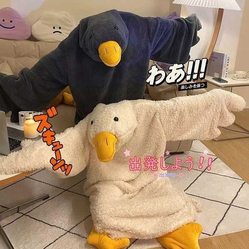 Lounge Women's Sleep Hot Thicken Coral Fleece Hooded Robe Big Goose Nightgown Funny Goose Couple Cute Cartoon Sleepwear Cosplay Duck Home Clothes - view 3