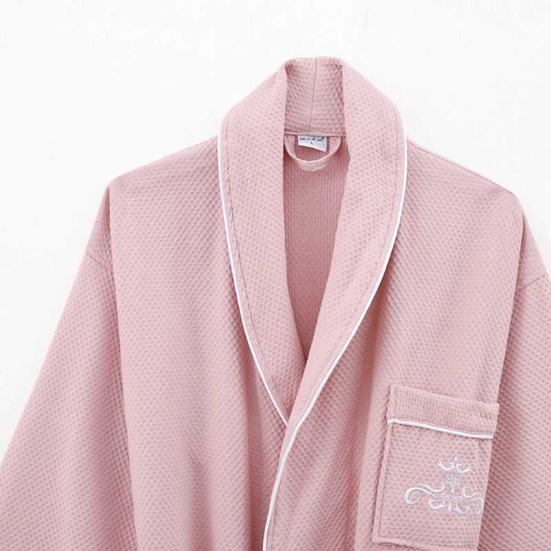 Sleep Lounge Women's Pure Cotton Long Bathrobe Soft Sleepwear Kimono Gown Loose Men And Women Home Dress Nightwear Lingerie Couples Waffle Hotel  - view 4