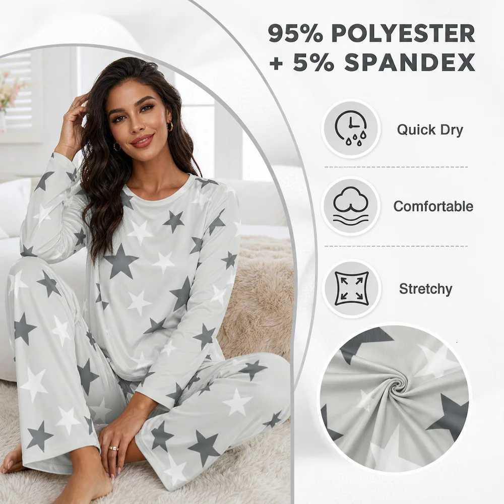 Women's Sleep Lounge Women's Four-Season Spring and Summer Long-Sleeved Pajamas Casual Comfortable and Cute Star-Printed Long-Sleeved Pants  - view 5