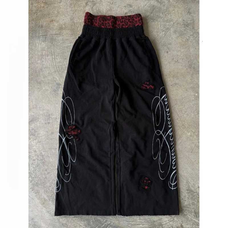 Men's Pants HOUZHOU American Ripped Baggy Sweatpants Women Grunge Letter Print Joggers Casual Patchwork Streetwear Wide Leg Trousers D260924 - view 5