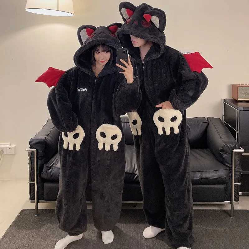 Lounge Women's Sleep Cartoon Devil Pajamas Couples Women Men Onesie Sleepwear Winter Thicken Hooded Loungewear Coral Fleece Homewear Pijama Disfr - view 3