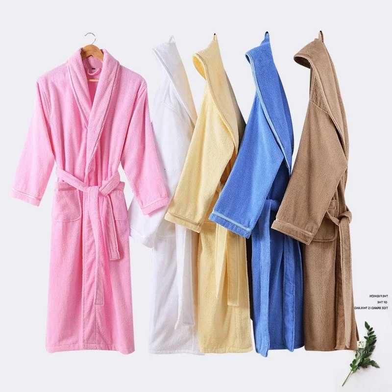 Sleep Lounge Women's Terry Robe Women 100% Cotton Bathrobe Lovers Brown Robes Men Bathrobe Solid Towel Fleece Long Sleepwear Bridesmaid Robe Whit - view 3
