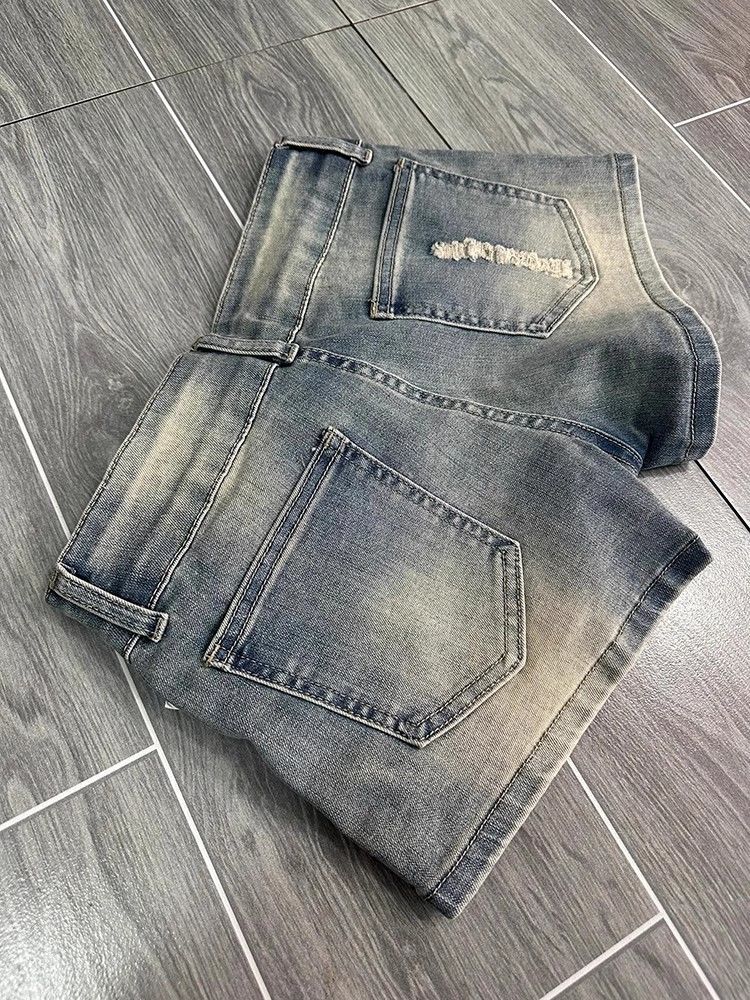 American Retro Washed Worn Denim Jeans Women's Summer Design Riveted Low-rise Hot Pants Shorts Feminino - view 4