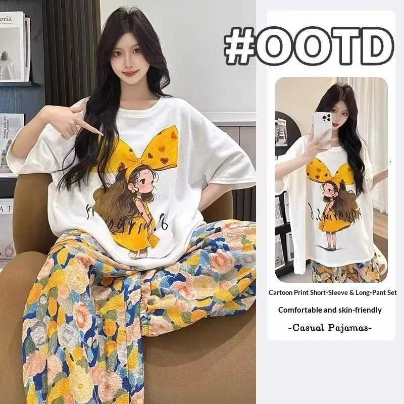 Women's Sleep Lounge Summer New Women's Short Sleeved Sleepwear Home Suit Set Cartoon Pullover Loose Lazy Style Sleepwear Home Suit Two-Piec - view 4
