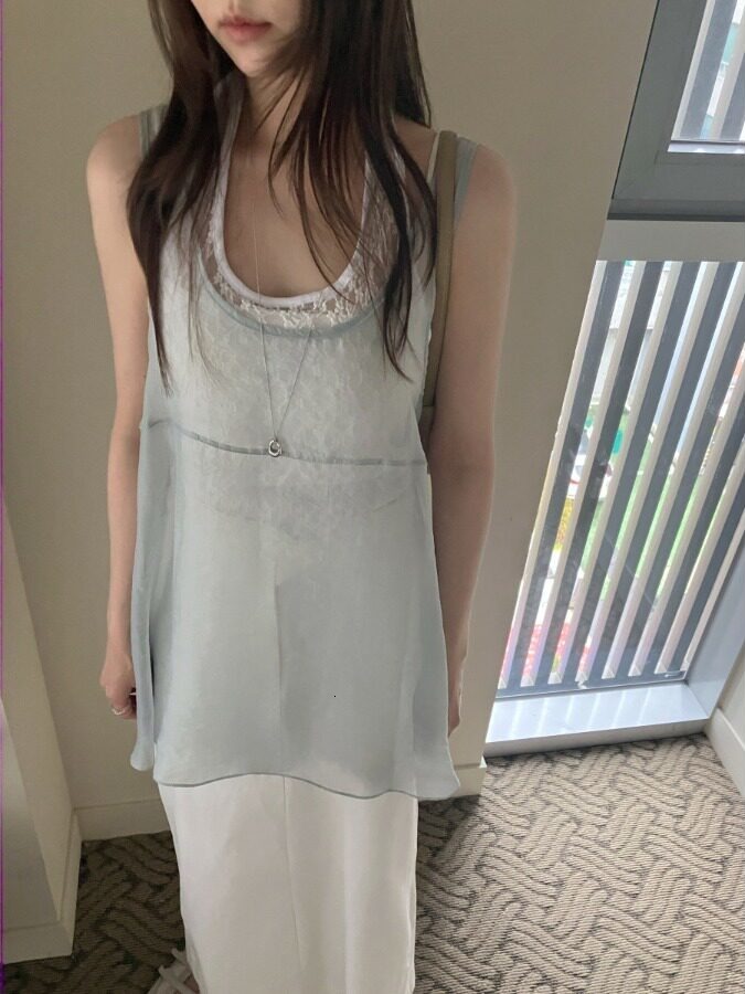 Korean Style Summer New Gentle Pure Color Mesh Layered Wearable Women's Vest Dress Short Skirt Soft Medium Thickness
