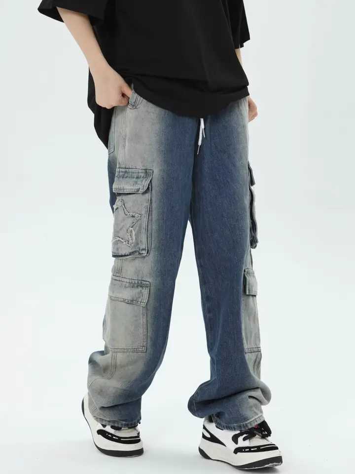 Men's Jeans washed water Men's Cargo Jeans Casual Loose Stacked Trousers Gothic Men Baggy Sweatpants Autumn Black Long Work Pants H260924 - view 6