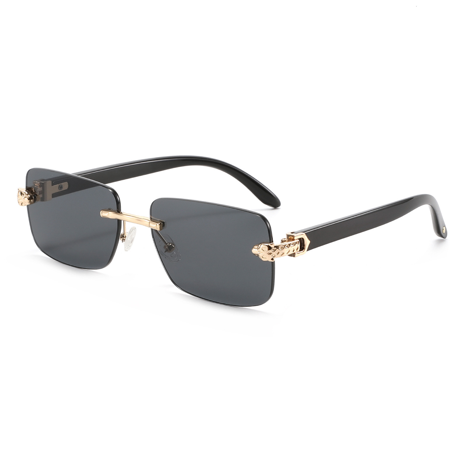 Luxury Fashion Designer Sunglasses New Frameless Leopard Head Fashion Imitation Wood Grain Sunglasses European And American Retro High-End Feel Unisex - view 4