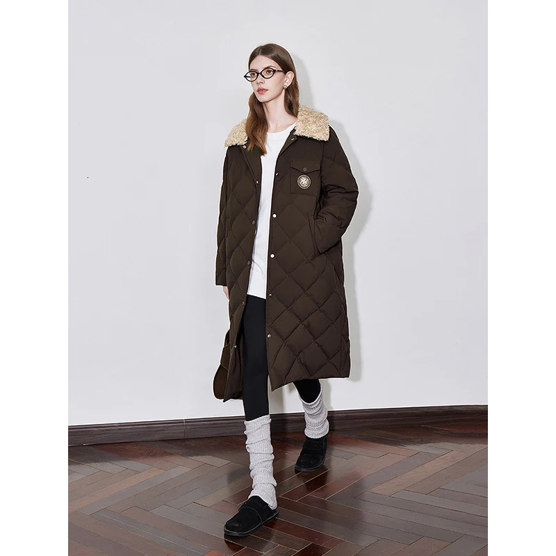 TOYOUTH Womens Down Coat Winter Fur Collar Single Breasted Button Medium Thick Long Coat 260923 - view 3