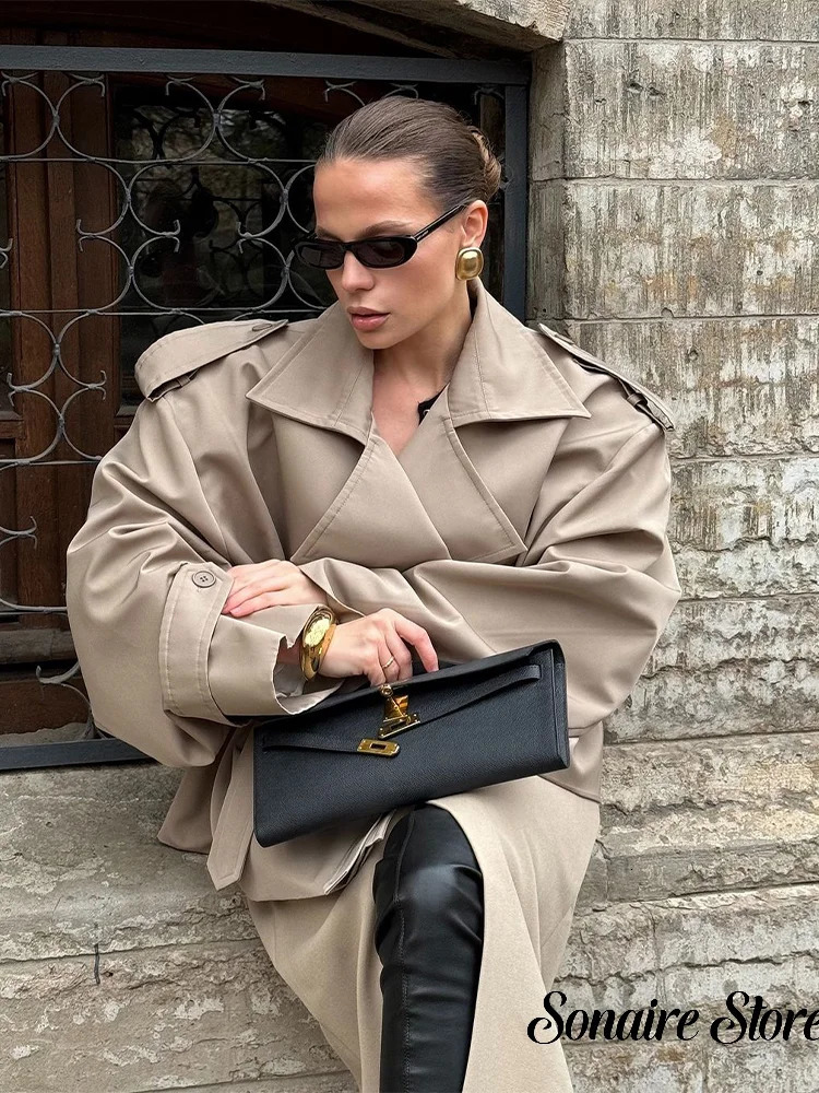 Women's Windproof Trench Coat Chic Long Sleeve Loose Fit Overcoats Stand Collar Long Jackets 2026 Lady Street Fashion Outerwears 260924 - view 4