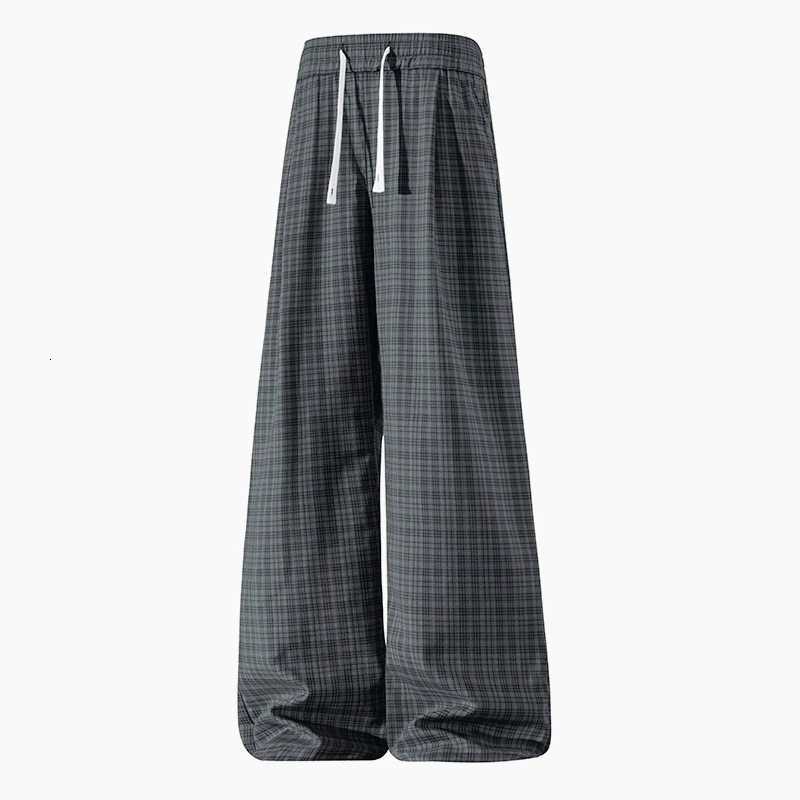 Men's Pants Casual Plaid Pants Men Elastic Waist Summer Thin Straight Leg Full Length Trousers Street Outdoor Sportpants D260924