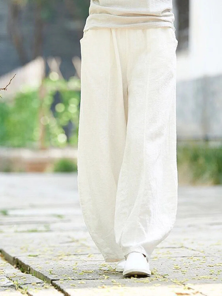 Cotton Linen Bloomers Wide Leg Pants Women Vintage Full Length Fashion Elegent Solid Elasitic Waist Spring Autumn 5XL 260928 - view 6