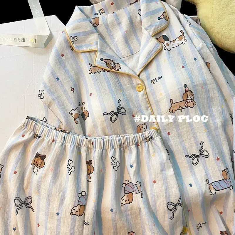 Women's Sleep Lounge Women's Thin Pajama Set Long Sleeve Printed Embroidered Loose Fit Sweet Style Home Clothing Pants H260924 - view 6