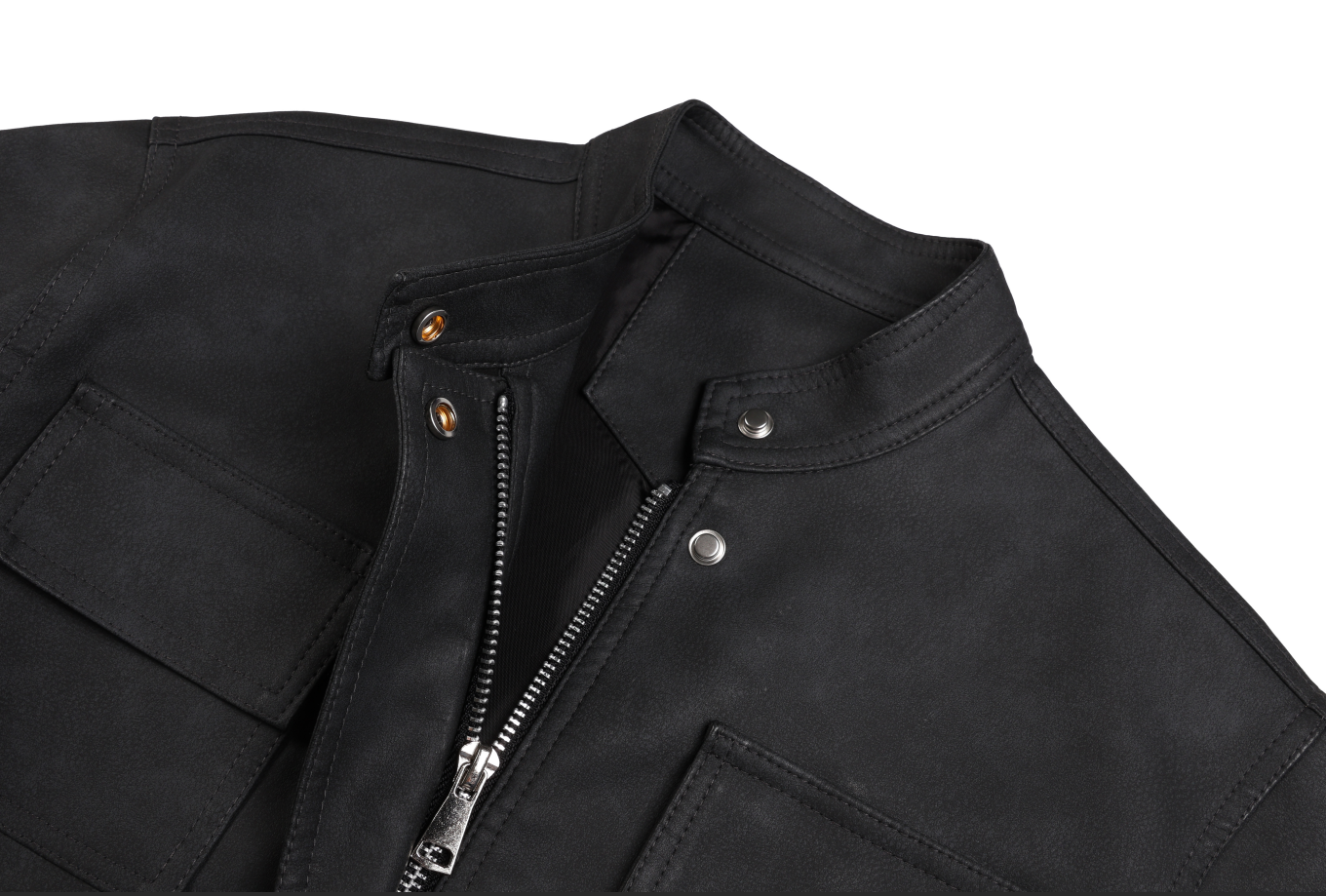 Boys Mountain Style Stand Collar PU Leather Moto Jacket, Kids Zip Up Biker Faux Leather Coat, Windproof Casual Outerwear 26AG7056 - view 8