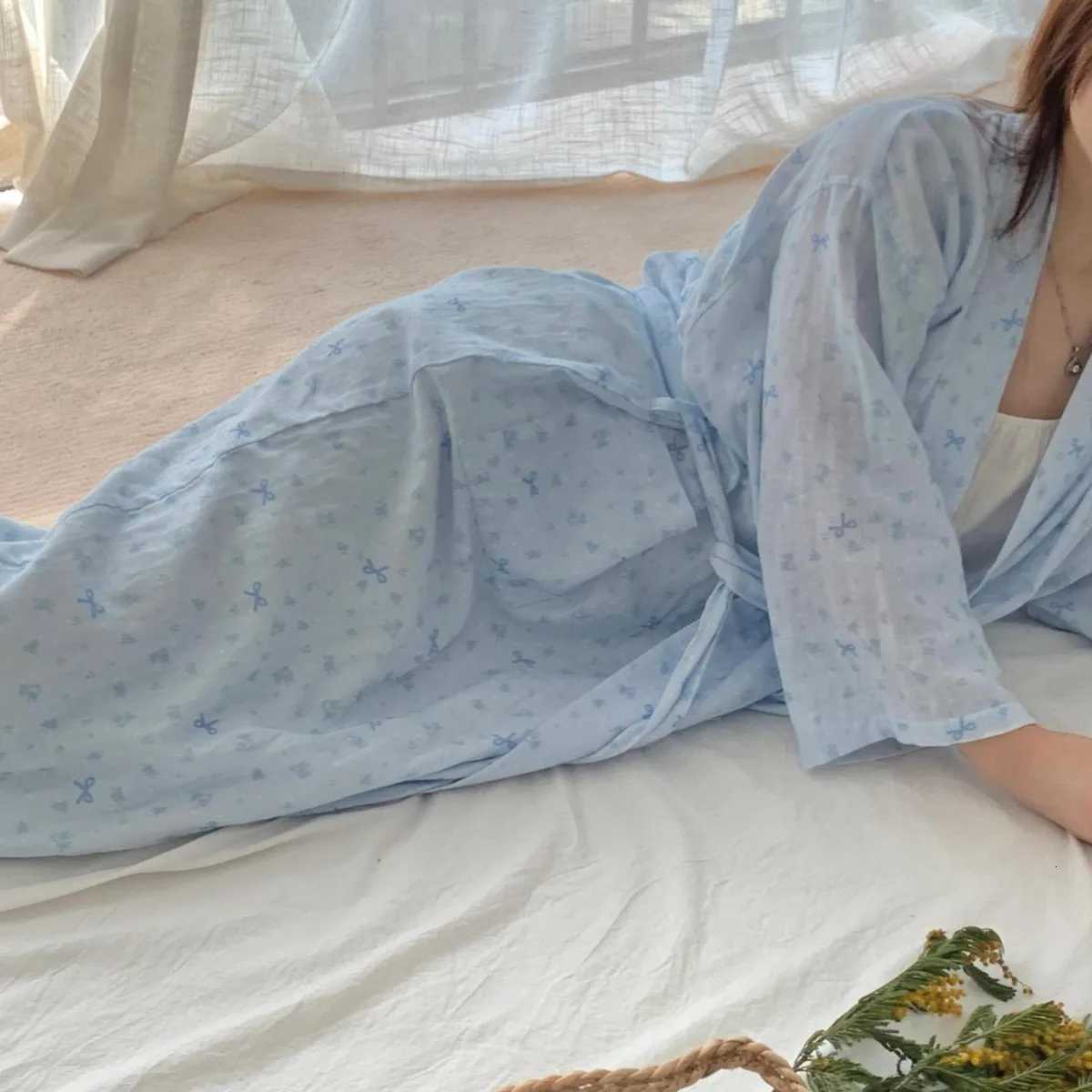 Sleep Lounge Women's Women Spring Autumn Butterfly Print Robe Girls Student Loose Loungewear Woman Soft Long Pajamas Teenage Ladies Casual Nightg - view 3