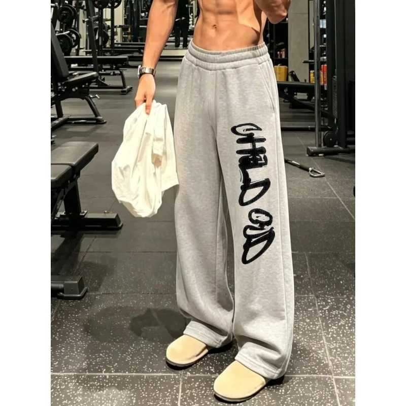 Men's Pants Gym printed design single waist-2026 new straight leg sports pants loose streetwear casual sports pants D260924