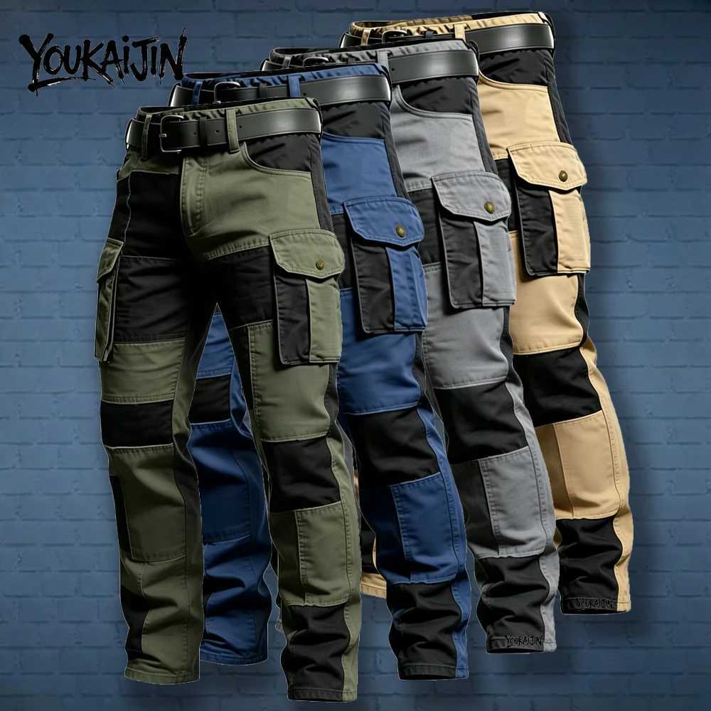 Men's Jeans Men Patchwork Cargo Pants Spring Autumn Cotton Multi-Pocket Straight Tactical Trousers Hip Hop Street Workwear Pants EU Size H260924 - view 3