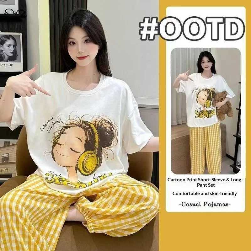 Women's Sleep Lounge Summer New Women's Short Sleeved Sleepwear Home Suit Set Cartoon Pullover Loose Lazy Style Sleepwear Home Suit Two-Piec