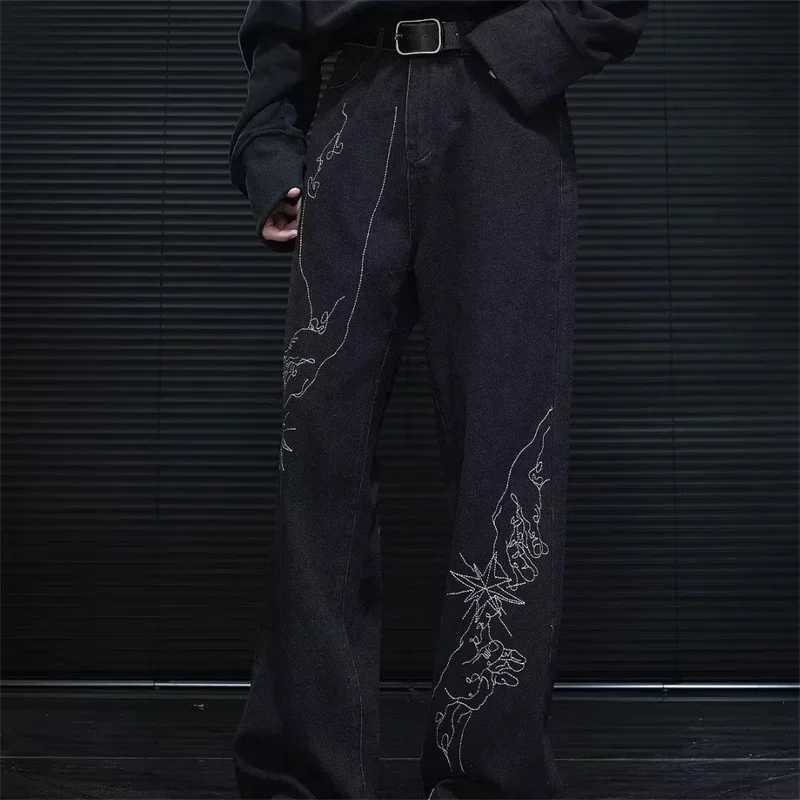 Men's Jeans 2026 New Goth Vintage Embroidered Baggy Jeans For Men Punk Hip Hop Harajuku Denim Pants Y2K Streetwear Straight Wide Leg Jean H260924 - view 7