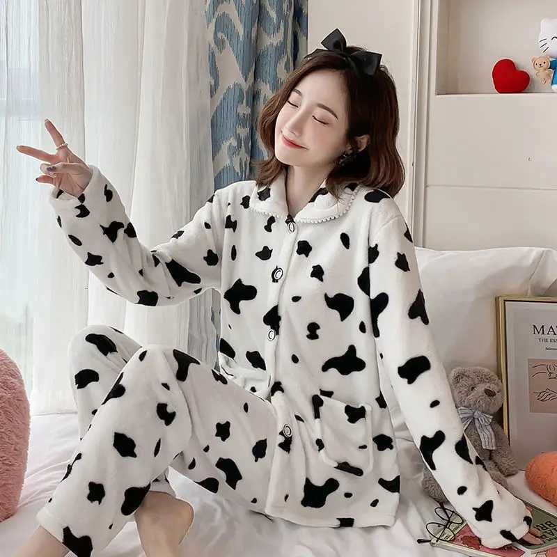 Women's Sleep Lounge New Women's Autumn and Winter Warm Pyjamas Homewear Suit Coral Velvet Pajamas Girls Padded Thickened Sweet Flannel Home - view 7
