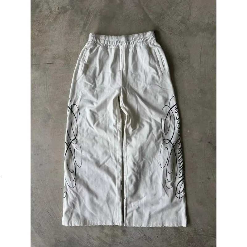 Men's Pants 2026 Summer White Loose Wide Leg Sweatpants Abstract Curve Print Elastic Waist Casual Hip Hop Dance Jogger Pants D260924 - view 3