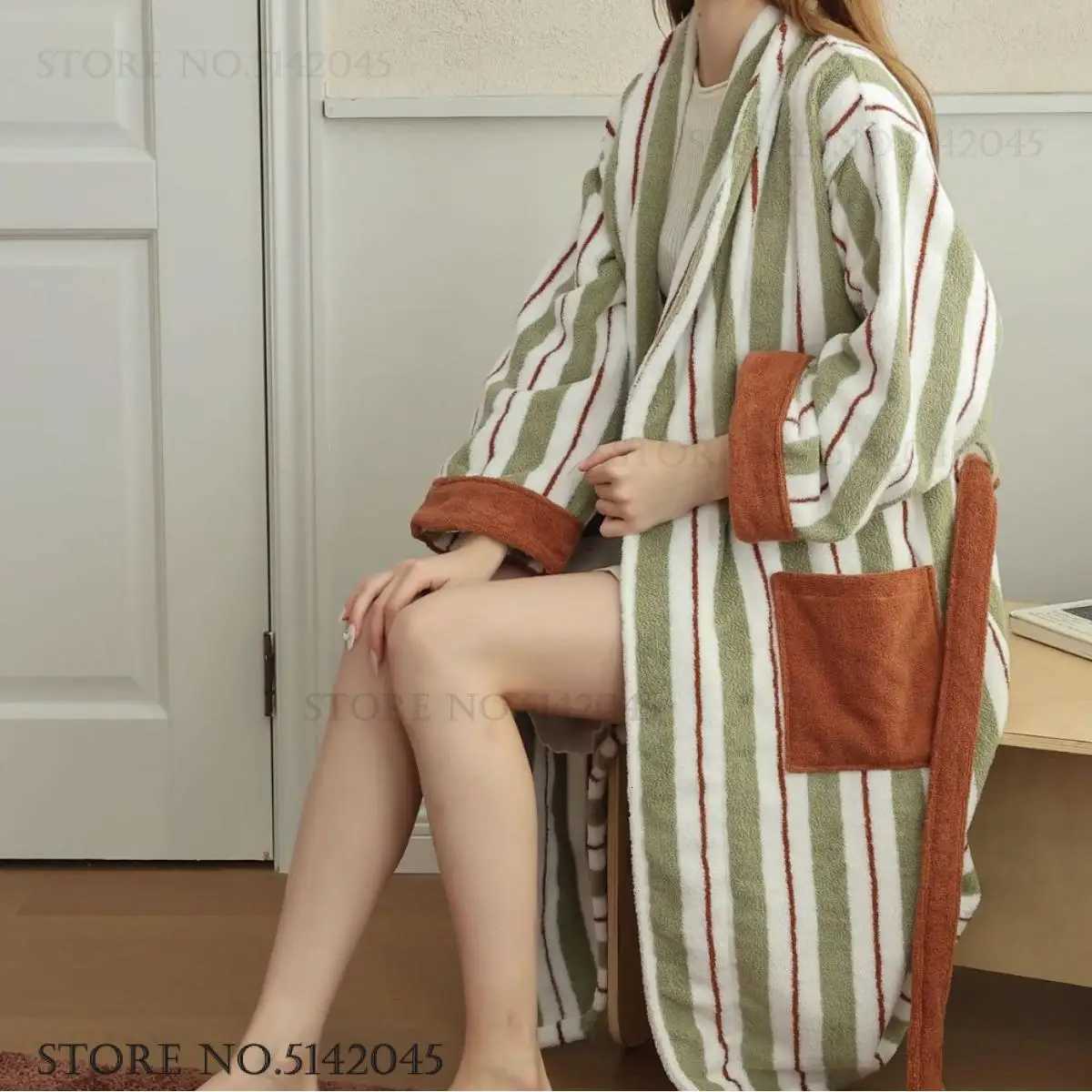 Sleep Lounge Women's Autumn Winter New Bathrobe Kimono Gown Cotton Terry Long Robe Home Dress Adult Couple Shower Robe Sleepwear Loose Lounge Wea - view 4