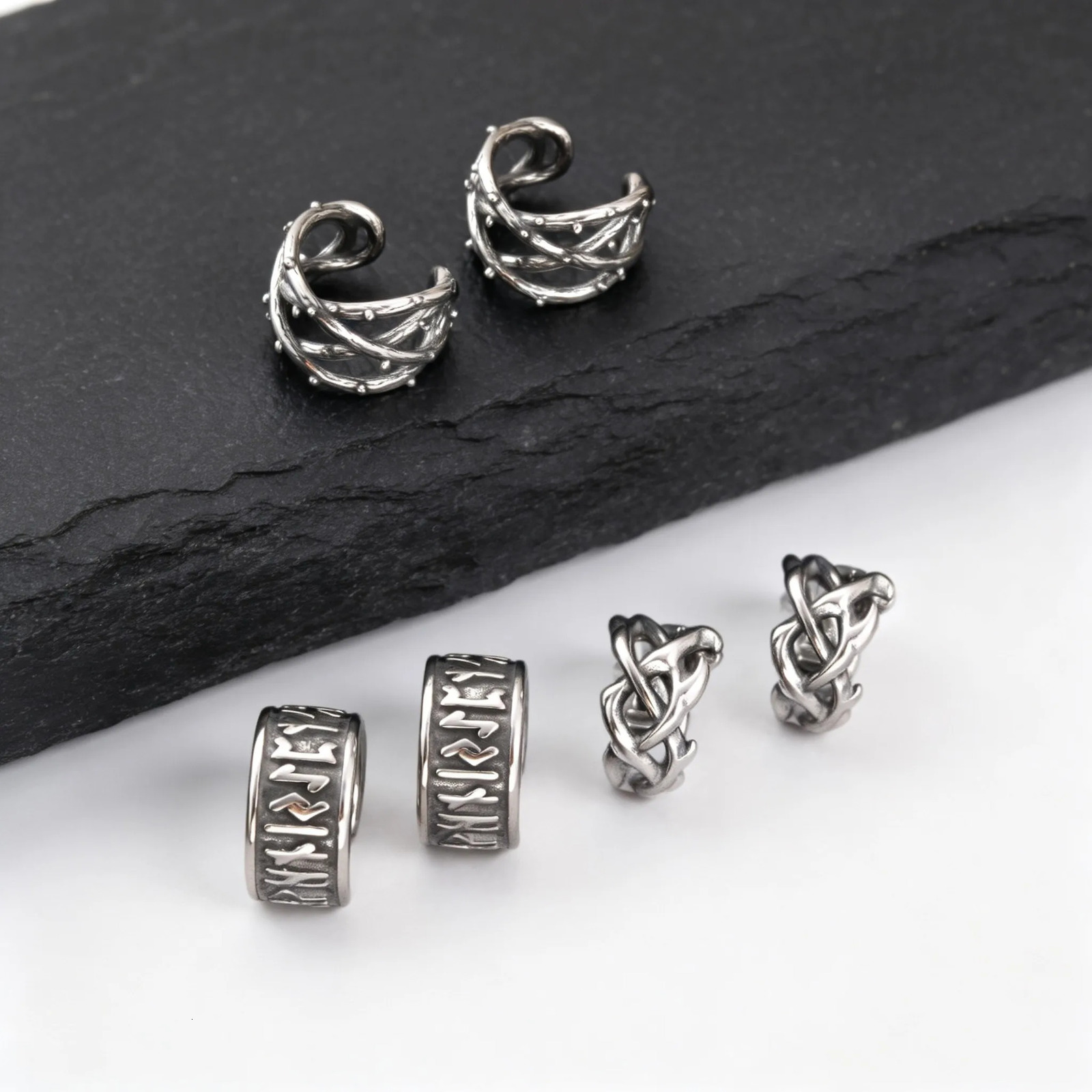 Vintage Punk Viking Clip Earrings for Men Boys Anti Allergy Stainless Steel No Pierced Ear Bone Cuff Birthday Father Gift 260910 - view 3