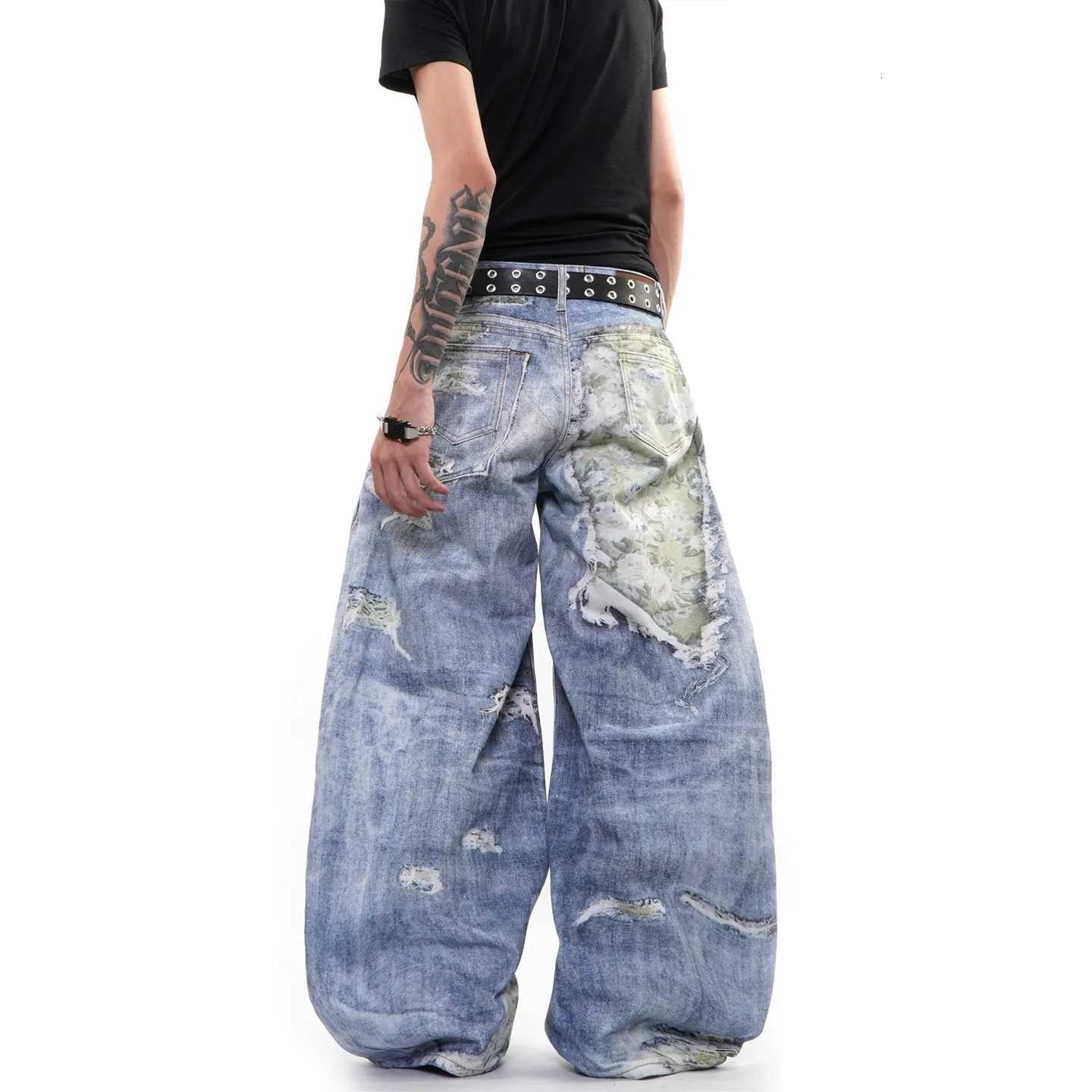 Men's Jeans High Street Vintage Hole Jeans men Y2k Fashion High Waist Baggy Wide Leg Pants 2026 Casual Loose Jeans H260924 - view 5