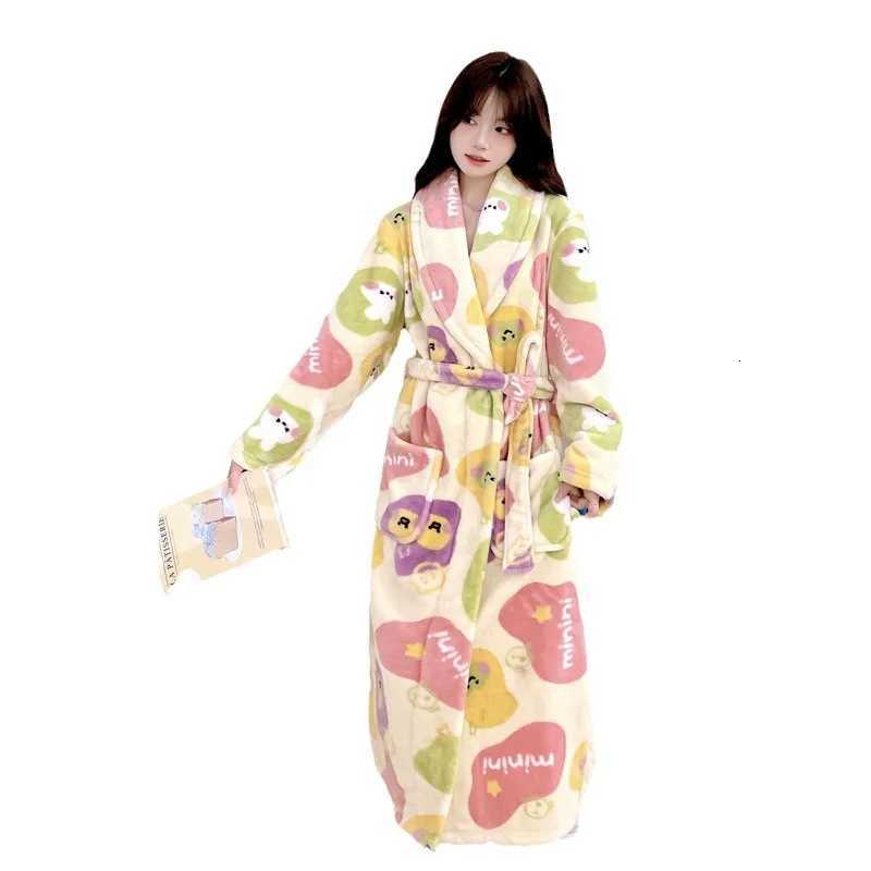 Lounge Women's Sleep 2024 Autumn Winter New Flannel Nightwear Loose Kimono Robe Sweet Homewear Women Warm Robes Long Sleepwear Loose LoungewearC2 - view 6