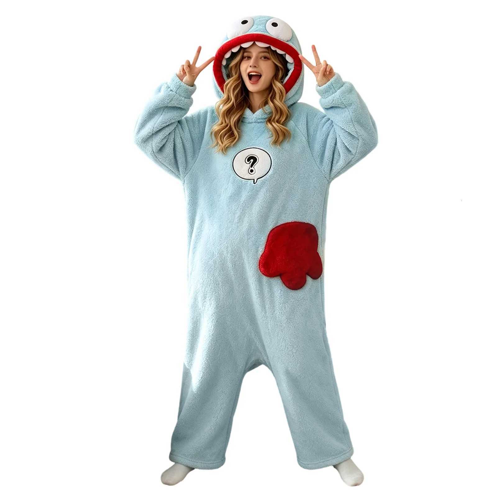 Lounge Women's Sleep Cartoon Big Mouth Monster Onesie Pajamas Cozy Plush Sleepwear Funny Couple Loungewear Autumn Winter Coral Fleece Warm Sleepw - view 3