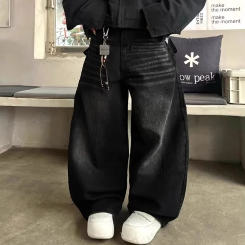 Goth Letter Printed Black Curved Denim Trousers For Men Y2K Vintage Streetwear Straight Jeans Hip Hop Fashion Baggy Jean Pants 260923 - view 6