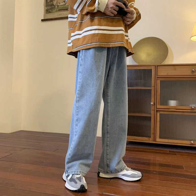 Men's Jeans Vintage Coffee Straight Jeans Men Loose Denim Trousers Neutral Jean Pants Streetwear Casual Wide Leg Jeans Man Women Baggy Denim H260 - view 5