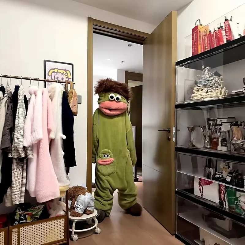 Sleep Lounge Women's 26 New Long Haired Tasmanian Devil Sad Frog Jumpsuit Pajamas Men Women Cute Cartoon Abstract Loungewear Homewear Sleepwear G - view 6