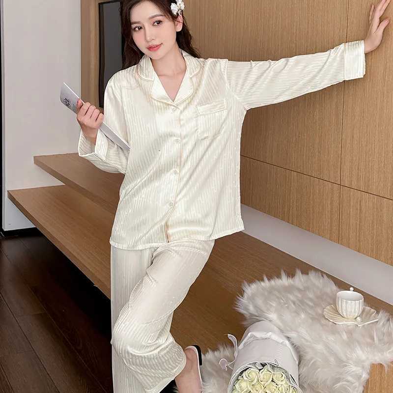 Sleep Lounge Women's Women's Ice Silk plus Size Long-Sleeve Top And Pants Set Comfortable Loose-Fit Stylish Loungewear OutfitC260924 - view 6