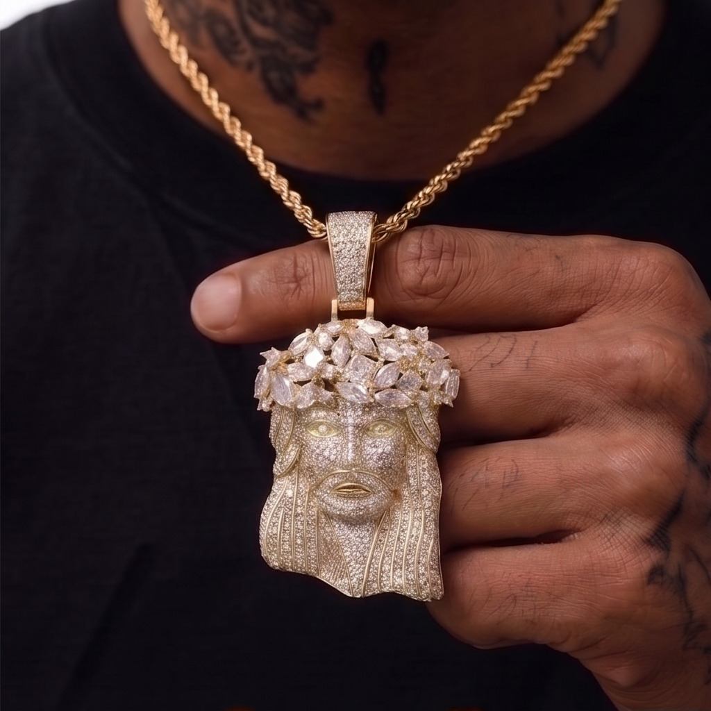 New Large Hip-Hop Figure Head Full Moissaniteia Pendant Necklace Men's Hip-Hop Jewelry Statement Chain - view 3