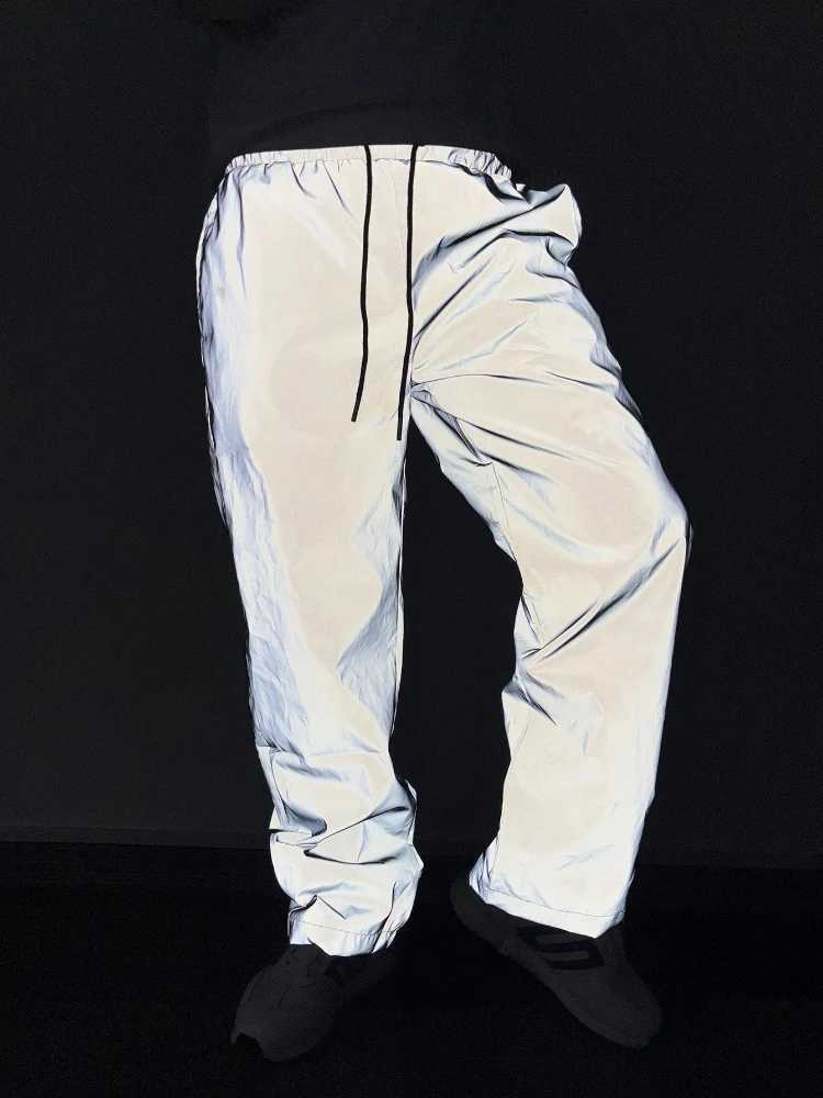 Men's Pants Men Reflective Sweatpants Loose Straight Casual Jogger Pants Hip Hop Trendy Sports Cycling Safety Stripe Daily Wear Trousers D260924 - view 4