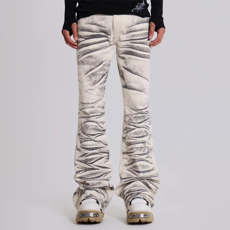 Jeans Retro Y2K Arctic White Hip Hop Drift Flared Trumpet Washed High Street Wide Leg Pants Gothic Slim Fit Unisex Trumpet Jeans 260923 - view 3