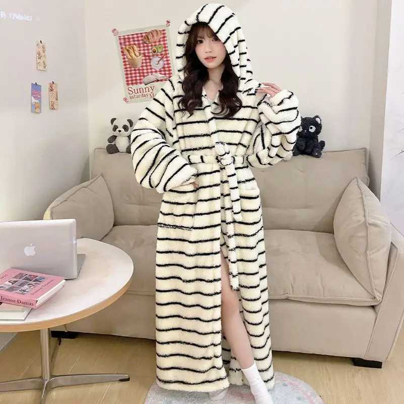 Lounge Women's Sleep 2025 Winter Long Sleeve Leopard Hooded Thick Warm Flannel Kimono Robes for Women Coral Fleece Bathrobes Sleepwear Nightdress - view 7