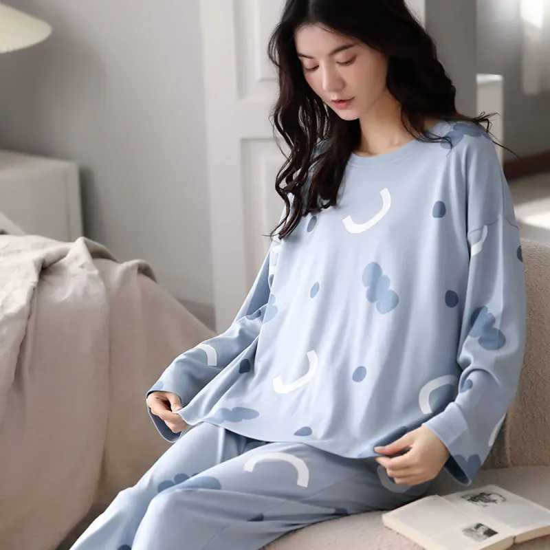 Women's Sleep Lounge Long-Sleeved Pyjamas Women's Autumn and Winter Cotton Round Neck Fashion Soft Casual Breathable Cute Cartoon Loungewear - view 4