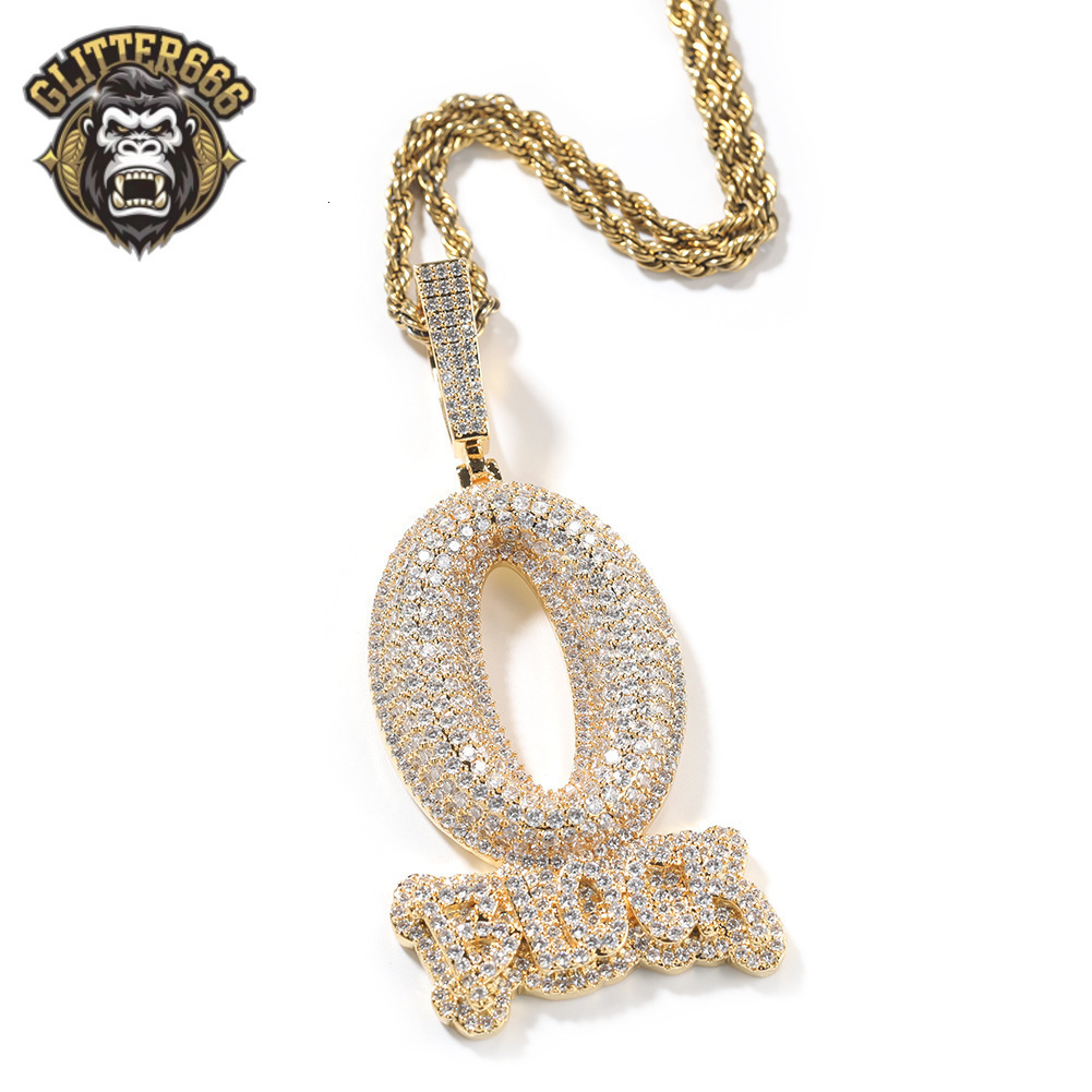 Hip Hop Rapper Jewelry Iced Out Letter Pendant Necklace Fully Lab O BLOCK Gold Silver Plated Charm Pendant for Men Women