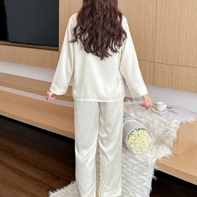 Sleep Lounge Women's Women's Ice Silk plus Size Long-Sleeve Top And Pants Set Comfortable Loose-Fit Stylish Loungewear OutfitC260924 - view 3