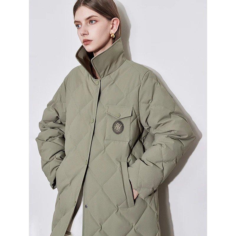 TOYOUTH Womens Down Coat Winter Fur Collar Single Breasted Button Medium Thick Long Coat 260923 - view 5