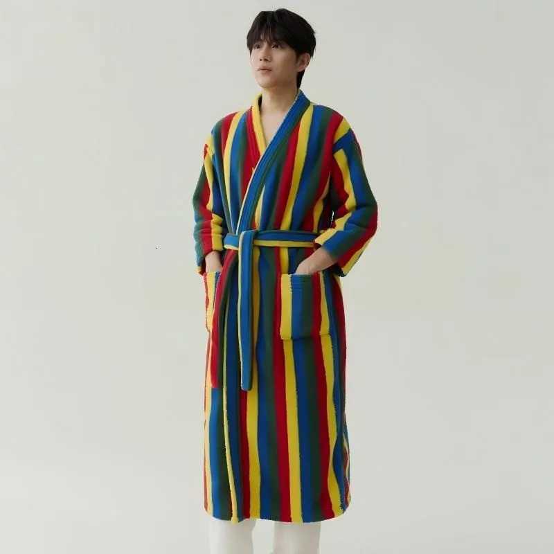 Lounge Women's Sleep Thickened Warm Winter Couple Sleepwear Men Kimono Pajamas Robes Women Striped Bathrobe Home Wear Anti Static Big Size RobesC