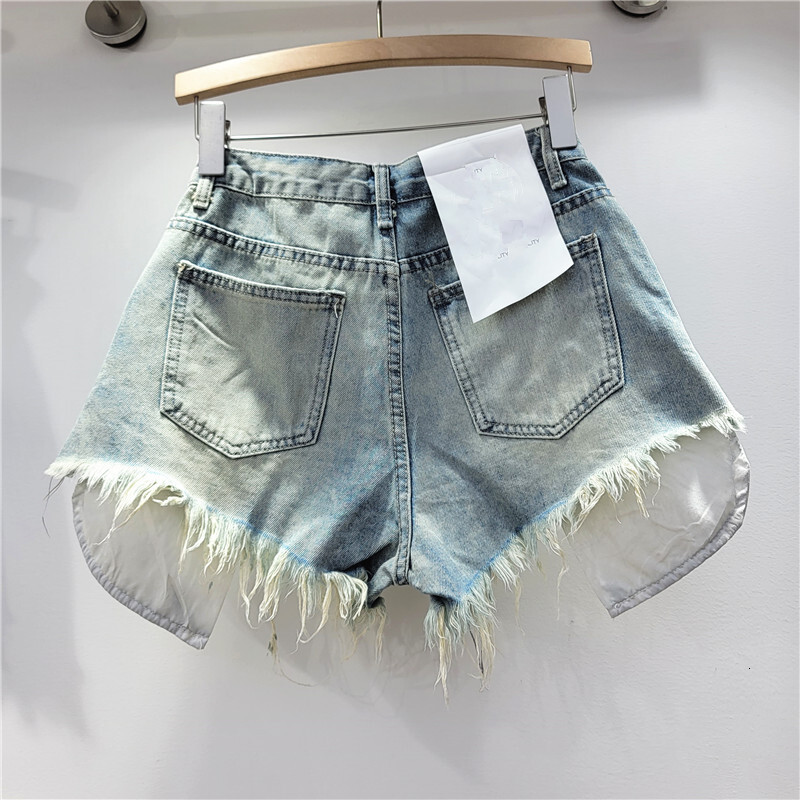 2026 Summer New Women's Pink Hole Denim High Waist Slimming Spicy Girl A-line Ragged Edge Shorts - view 5