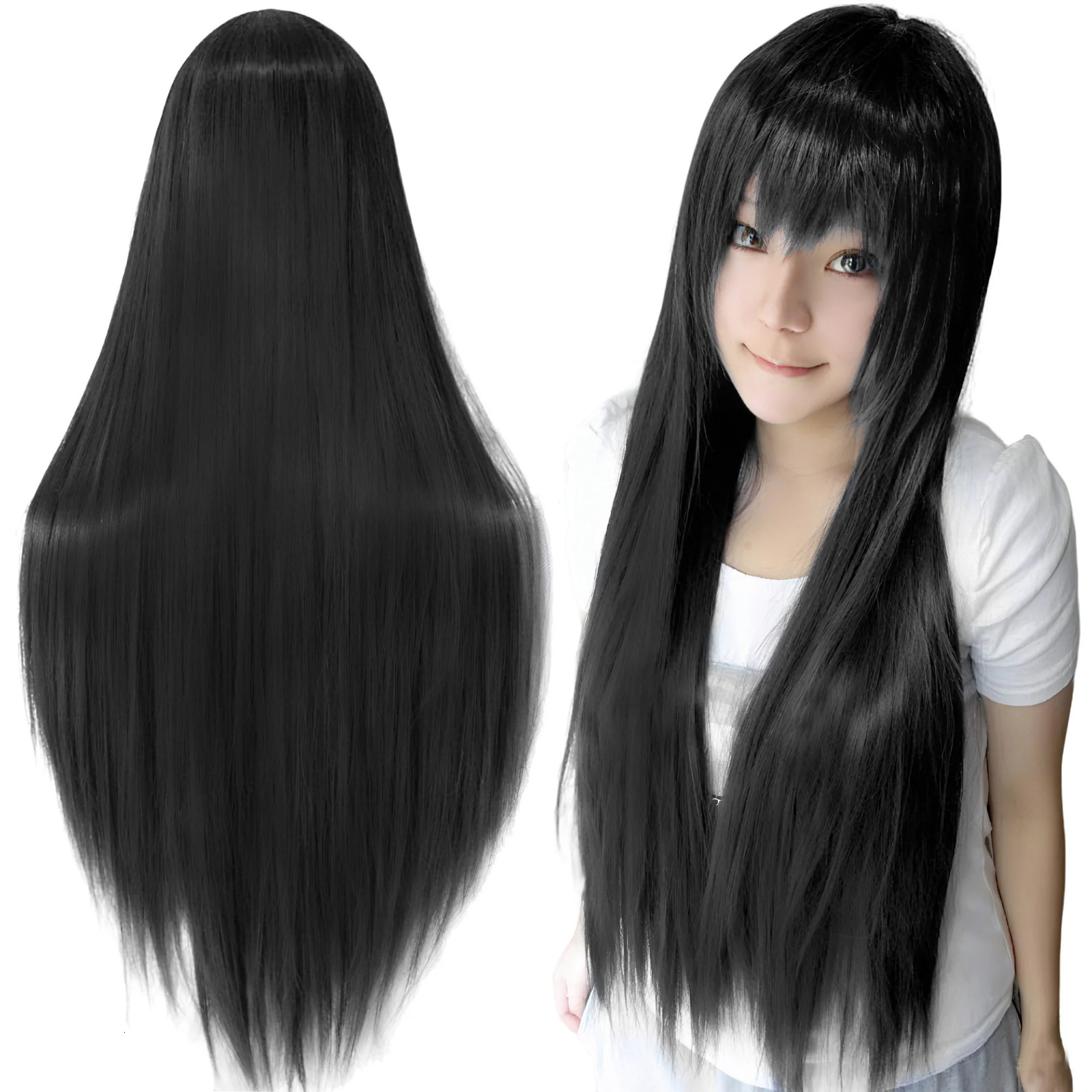 80cm Straight Synthetic Cosplay Wig White Purple Green Silver Pink Lolita Hairpiece with Bangs Long Wigs 260922 - view 3