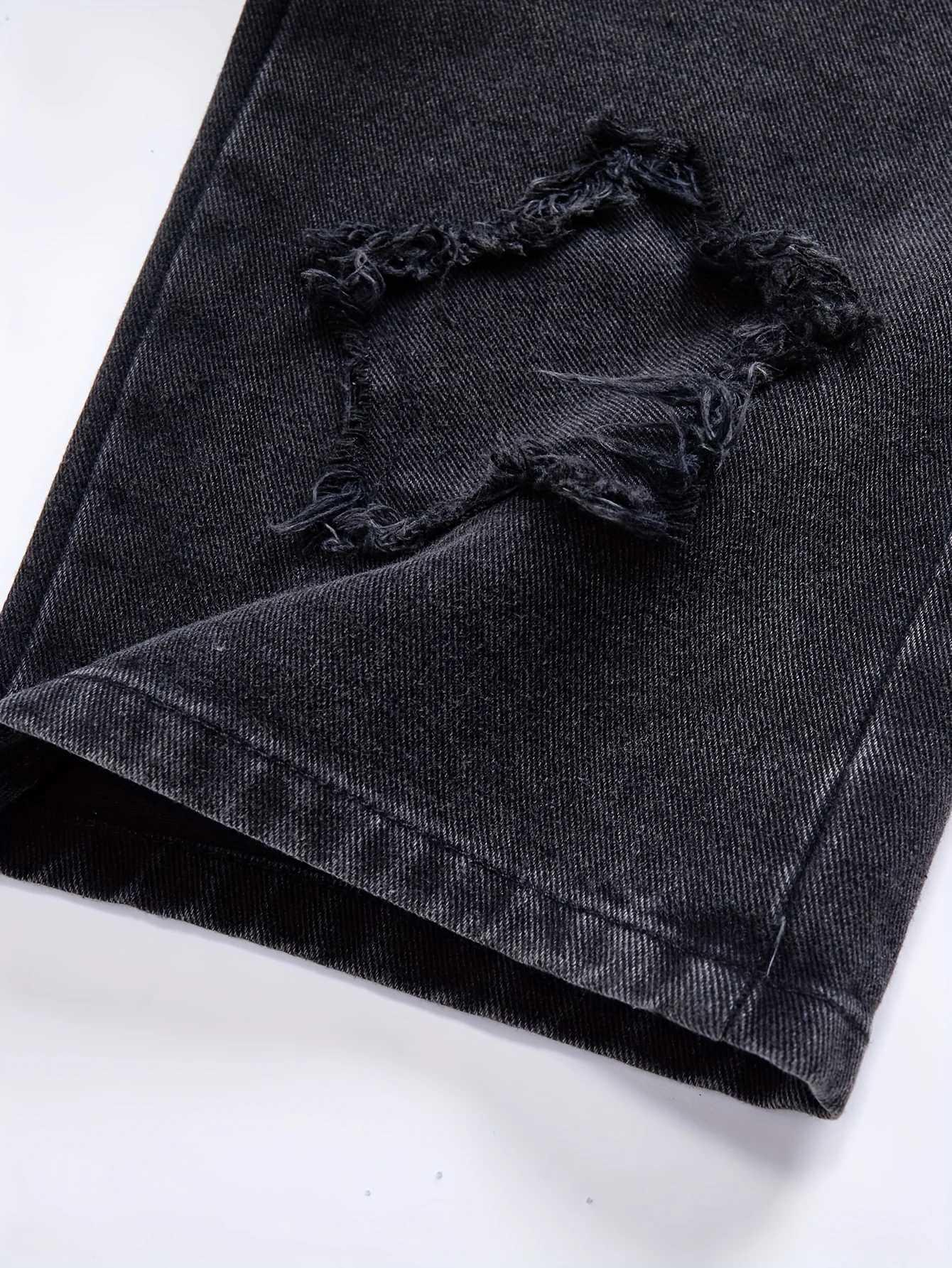 Men's Jeans Y2K Washed Fabric Five-Star Pattern Patchwork Denim Straight-Leg Pants Versatile Trendy All-Seasons.Full elastic waistband H260924 - view 5