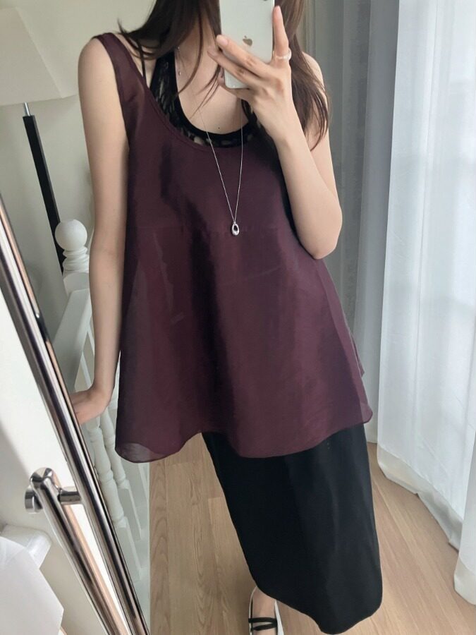 Korean Style Summer New Gentle Pure Color Mesh Layered Wearable Women's Vest Dress Short Skirt Soft Medium Thickness - view 4