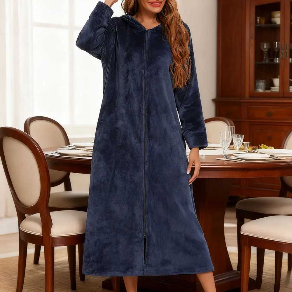 Sleep Lounge Women's Women's warm fleece full zip robe with pockets Thick fleece homewear Soft flannel for cold weather relax After-bath com