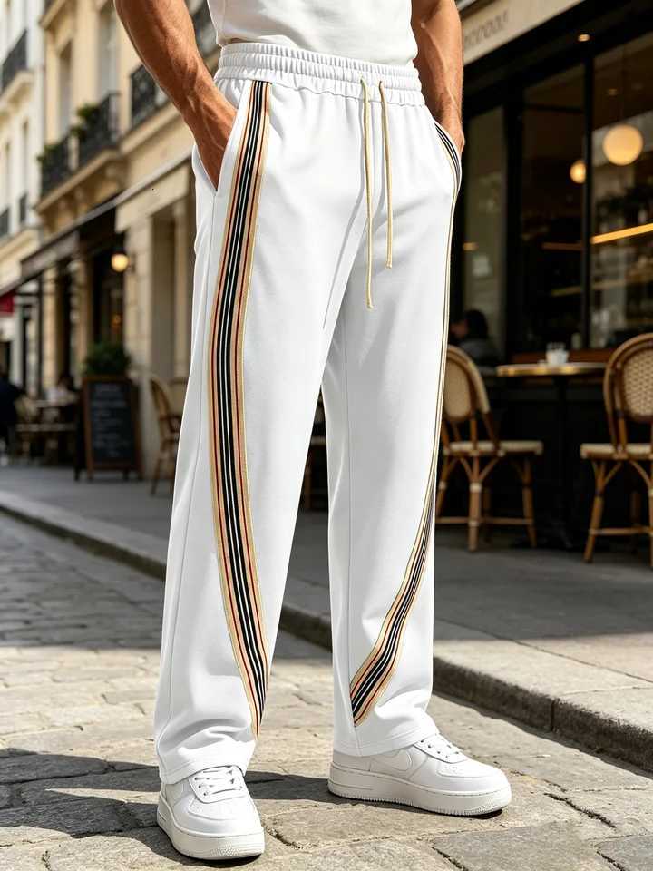 Men's Pants Men Striped Side Track Pants Elastic dr1 Waist Sweatpants Straight Leg Joggers Streetwear Loose Sport Pants Daily Workout D260924 - view 5